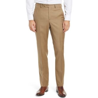 Santorelli Roma Flat Front Loro Piana Wool Serge Dress Pants in Tan at Nordstrom, Size 33