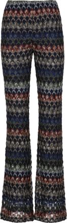 Missoni Blue Geometric Lurex Elastic Waist Viscose Flared Pants