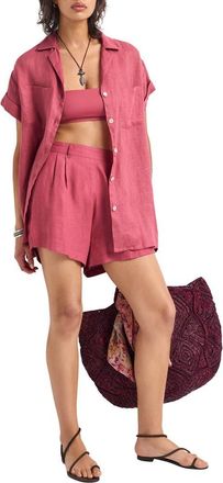 Vitamin A Playa Pocket Linen Cover-Up Button-Up Shirt in Wild Rose Ecolinen at Nordstrom, Size X-Small