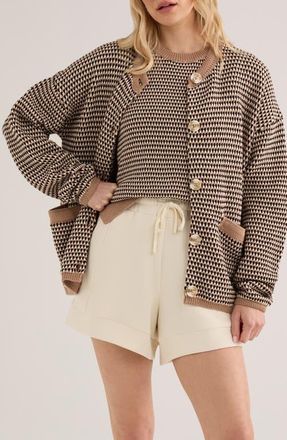 Varley Tidewell Cotton Jacquard Cardigan in Warm Taupe at Nordstrom, Size X-Large