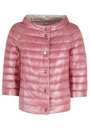 Herno Dark Pink Boat Neck Button-Front Polyamide Down Jacket