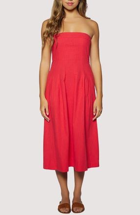 Lost + Wander Ruby Breeze Strapless Cotton & LInen Midi Dress in Red at Nordstrom, Size X-Small