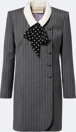 Valentino Bow-detail pinstripe virgin wool blazer dress