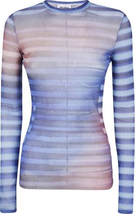 Jean Paul Gaultier Womens Mesh Printed Air Long Sleeves Top - Light Blue Nylon - Size X-Small