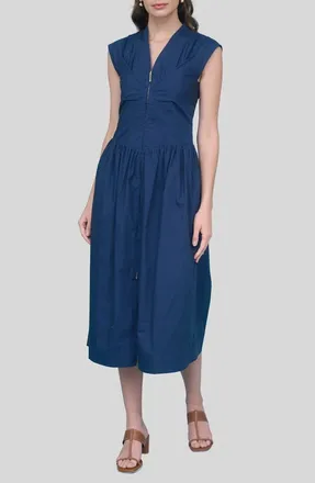 ZOE AND CLAIRE Seamed Cotton Fit & Flare Dress in Navy at Nordstrom, Size X-Small