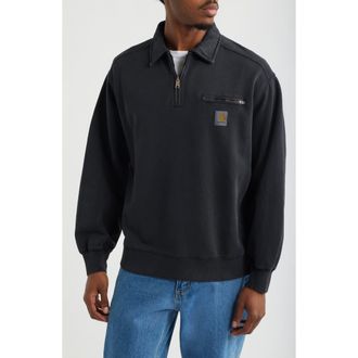 Carhartt Work in Progress Half Zip Cotton Sweatshirt in Black (Stone) at Nordstrom, Size Xx-Large