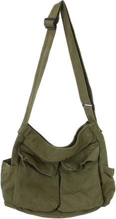 Generic Canvas Crossbody Bag for Women Large Messenger Bags Travel Shoulder Bag Multi-pocket, Green