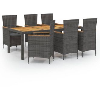 vidaXL Set De Comedor De Jard&iacute;n 7 Pzas Y Cojines Rat&aacute;n Sint&eacute;tico Gris Vidaxl