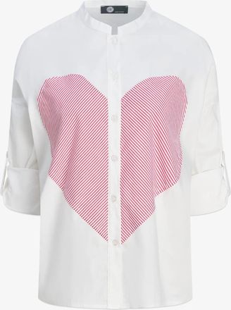 M Made in Italy Womens Heart Stripe Blouse In White/ Red
