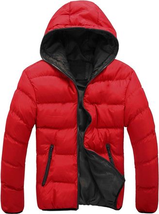 Generic Mens Parka Coat Red Fleece Jackets Mens Full Zip Winter Warm-Mens Outdoor Down Jackets Durable Good Puffer Jacket Mens with Zipped Pockets and Hooded 