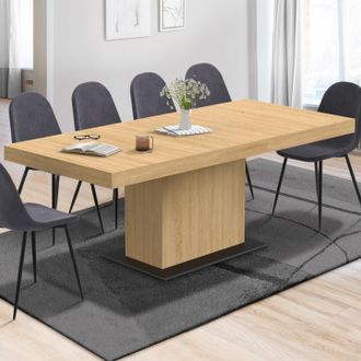 IDMarket Idmarket - Mesa De Comedor Rectangular Extensible Eden 6-10 Personas Madera Y Base Negra 160-200 Cm