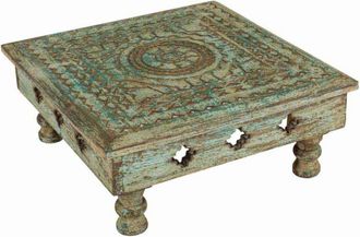 Wanderlust Deco Mesa centro de madera tallada acabado artesanal verde