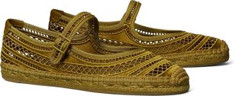 Tory Burch Open Weave Mary Jane Espadrille Flat in Olive Twig at Nordstrom, Size 10.5