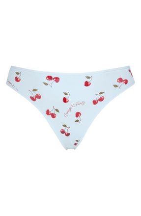 Savage x Fenty Stretch Cotton Essentials Thong in Skyline Blue Cherry On Top at Nordstrom, Size X-Large