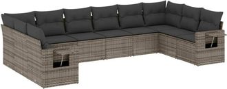 vidaXL Set De Sof&aacute;s De Jard&iacute;n 10 Pzas Con Cojines Rat&aacute;n Sint&eacute;tico Gris Vidaxl