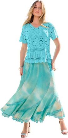 Roaman's Plus Size Medallion Pattern French Crochet Sweater Top in Light Aqua at Nordstrom, Size Medium