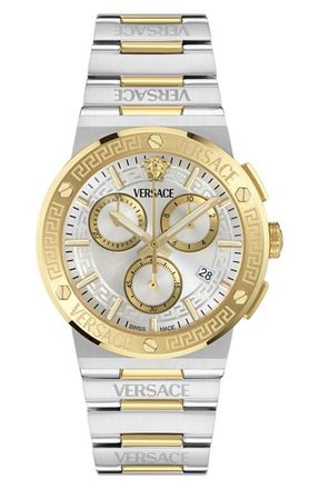 Versace Greca Logo Chronograph Bracelet Watch, 40mm in Ip Two Tone at Nordstrom