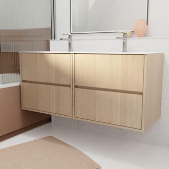 Aurlane Aurlane - Pack Mueble De Ba&ntilde;o 120 Cm Roble Claro 4 Cajones Con Lavabo De Cer&aacute;mica