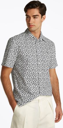 Tommy Hilfiger Kurzarmhemd TOMMY HILFIGER FLEX POPLIN PALM SS Slim Fit SHIRT, Herren, Gr. L, N-Gr, beige (ivory silk allover), Web, Obermaterial: 100% Baumwolle, sli