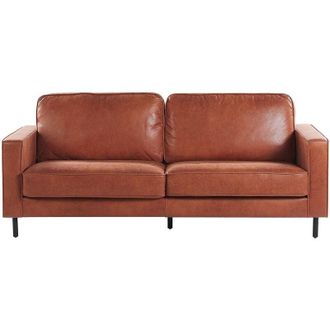 Beliani Beliani - Modern Minimalist Faux Leather Sofa 3 Seater Cushions Metal Legs Brown Savalen