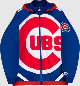 Starter Mens Chicago Cubs Hooded Nylon Full Zip Jacket In Blue
