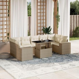 vidaXL Set De Sof&aacute;s De Jard&iacute;n Y Cojines 8 Piezas Rat&aacute;n Sint&eacute;tico Beige Vidaxl