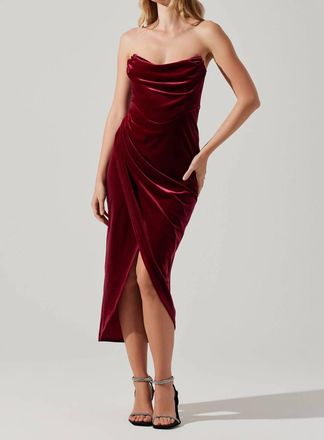 Astr Meghan Draped Midi Dress In Crimson Red