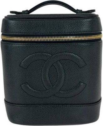 Chanel Pre-owned Handbags, female, Black, Size: ONE SIZE Pre-owned Coco Mark Caviar Skin Vanity Bag