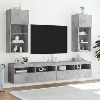 Berkfield Home TV Cabinets with LED Lights 2 pcs Concrete Grey 40.5x30x90 cm