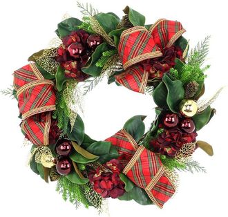 Creative Displays Inc. Handcrafted 28In Holiday Wreath With Hydrangeas & Bows