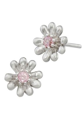 Savvy Cie Jewels STERLING SILVER.925 DAISY STUD PINK CZ STUD ACCENT EARRINGS