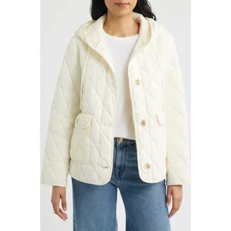 Bernardo Diamond Quilted Hooded Liner Jacket in Vanilla Ice at Nordstrom, Size Xx-Large