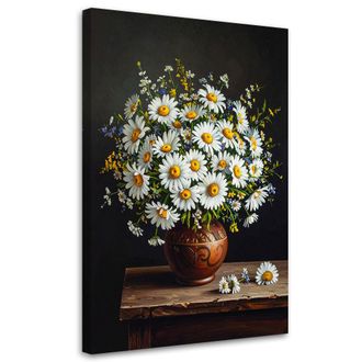 Feeby Cuadro Sobre Lienzo, Ramo De Margaritas Y Flores Silvestres En Un Jarr&oacute;n, 80x120