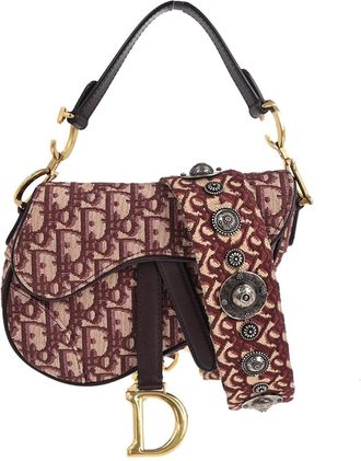 Dior Saddle Logo Embroidered Canvas Burgundy Canvas Handbag (Pre-Owned)