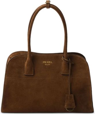 Prada Borsa tote media in pelle scamosciata - Marrone