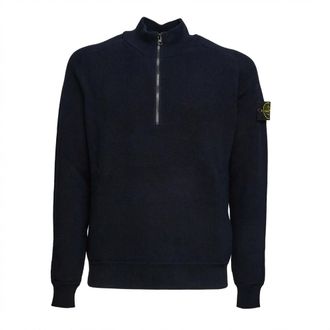 Stone Island Turtlenecks, male, Blue, Size: XL Half-zip Turtleneck