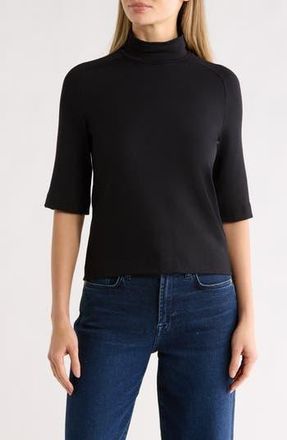 Go Couture Mock Neck Short Sleeve Sweater in Black at Nordstrom Rack, Size X-Large