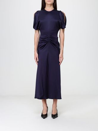 Victoria Beckham Bela Viscose Sheath Midi Dress with Puff Sleeves