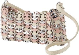 Paco Rabanne Womens Metal-Studded Calfskin Shoulder Bag Silver