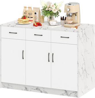 STILVORA Isla De Cocina Con 3 Cajones Y 3 Puertas, Estantes Ajustables Y Zona De Bar, En Mdf, 120 X 60 X 90,5 Cm