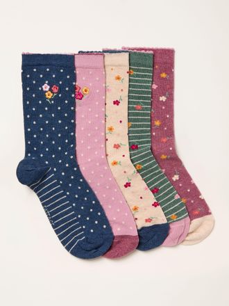 Fat Face FatFace Navy Blue Floral Stripe 5 pairs of Socks