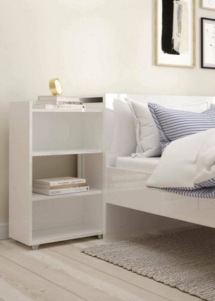 Dmora Cabecero Para Cama Con Un Estante A Cada Lado, Blanco Brillante, 144 X 79 X 28 Cm, Con Embalaje Reforzado - Dmora