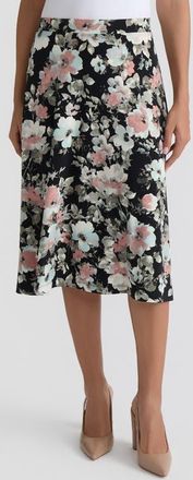 Kasper Floral Print Pull-On Midi Skirt in Black Multi at Nordstrom, Size X-Small