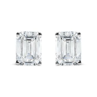 House of Brilliance 14K White Gold 2.0 Cttw Emerald Cut Lab Grown Diamond Solitaire Stud Earrings