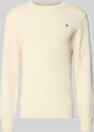 GANT Strickpullover mit Strukturmuster und Label-Stitching in Offwhite, Gr&ouml;&szlig;e XXXL