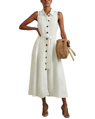 Reiss Heidi Linen-Blend Belted Midi Dress