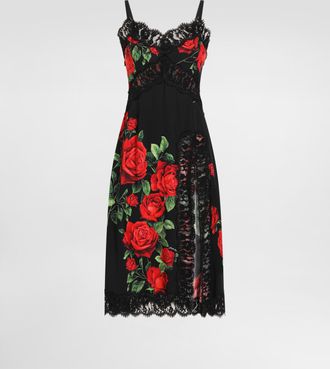 Dolce & Gabbana Rose-print Charmeuse Dress - Woman Dresses Multicolor 36