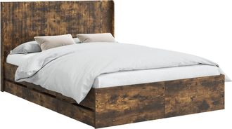vidaXL Estructura De Cama Con Almacenamiento Y Cabecero Roble Ahumado Vidaxl