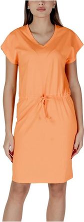 b.young Katoenen jurk met V-hals en korte mouwen - Dames - Jurken - Oranje - Maat: S Katoen