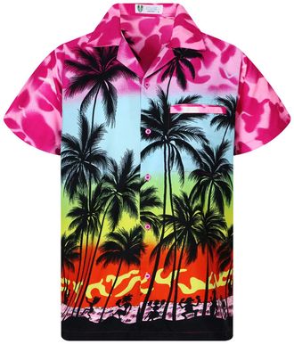 V.H.O. Funky Hawaiian Shirt Mens Short-Sleeved Front Pocket - Ecclectic Pink - 6XL